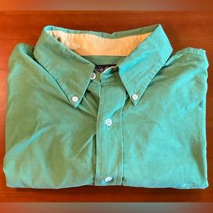 Brooks Brothers Country Club Mens Size L Corduroy Shirt Green Long Sleeve Button